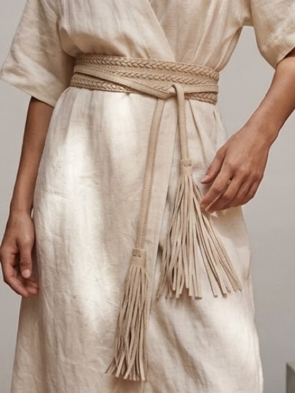 Maje Suede Leather Tassel Wrap Knitted Waist Belt